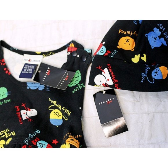 VTG NWT The Limited 3 pc Girls Baby Dress Diaper Cover Hat Bear Penguin Snowman - Picture 9 of 12